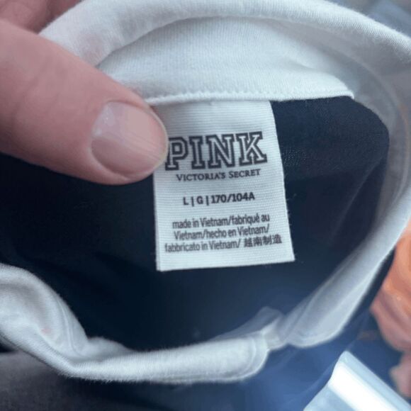 Victorias Secret Pink Nation Long Sleeved Rugby Polo Shirt Womens L Black White - Picture 4 of 6